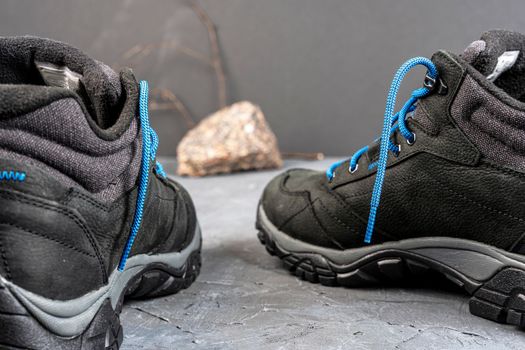 men's sports hiking boots. Comfortable winter boots. Leather shoes for active people. rear view. High quality photo
