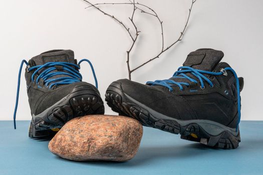 men's sports hiking boots. Comfortable winter boots. Leather shoes for active people. High quality photo