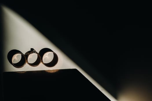 Close-up of two gold wedding rings for a wedding.