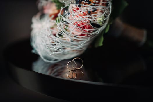 Close-up of two wedding gold rings.Wedding ring.Wedding ring.Wedding.