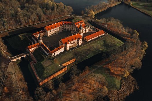 Top view of the Medieval Castle in Nesvizh, Minsk region, Belarus.Nesvizh Castle.