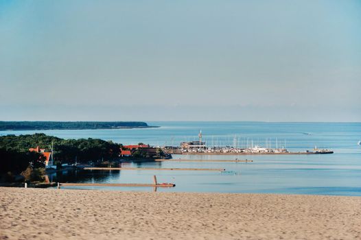 Nida - Curonian Spit and Curonian Lagoon, Nida, Klaipeda, Lithuania. Nida harbour. Baltic Dunes. Unesco heritage. Nida is located on the Curonian Spit between the Curonian Lagoon and the Baltic Sea