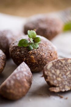 chocolate sweet cakes made from pureed cookies with additives, on baking paper.