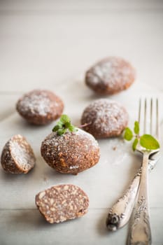chocolate sweet cakes made from pureed cookies with additives, on baking paper.
