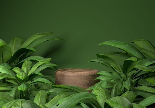 podium inside plants the jungle. Sustainability concept. 3d rendering.