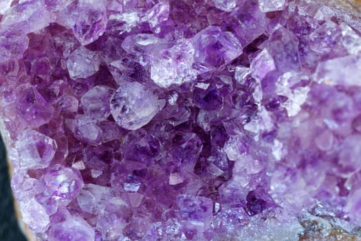 Purple rough amethyst quartz crystals. Promote calm, balance and peace. Raw, close up macro