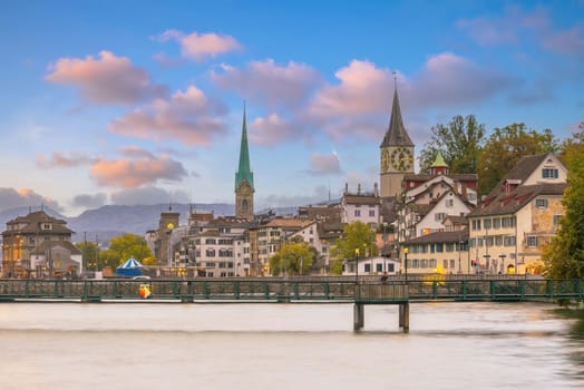 Zurich city downtown skyline cityscape of Switzerland at sunset