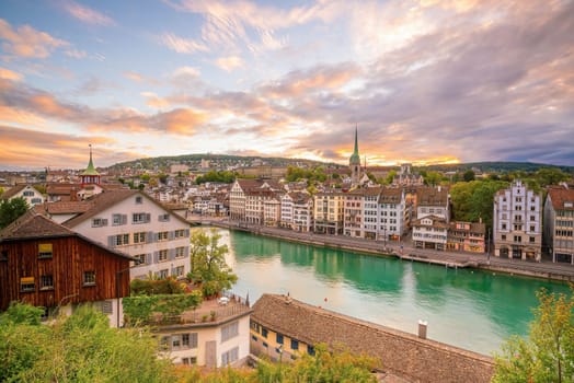 Zurich city downtown skyline cityscape of Switzerland at sunset