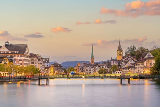 Zurich city downtown skyline cityscape of Switzerland at sunset