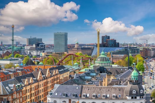 Copenhagen downtown city skyline, cityscape of Denmark from top view