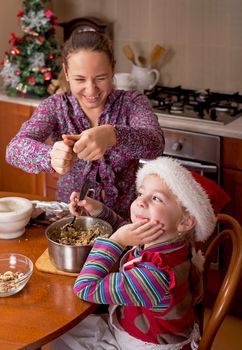 Christmas atmosphere. Children drink tea