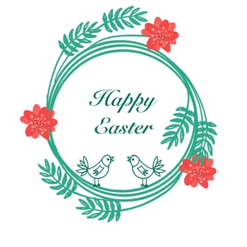Flat design style Happy Easter greeting card, felicitation banner, poster template. Typography text sign and hand drawn floral element. Isolated on light background