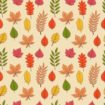 Autumn leaves seamless pattern. Vector illustration in hand drawn style.