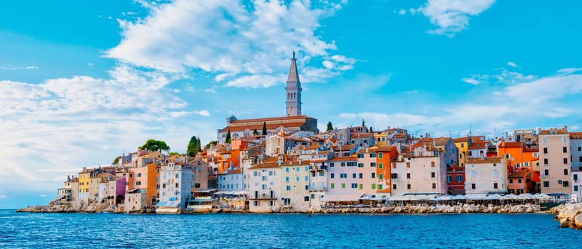 Rovinj village during sunset Adriatic sea Croatia, sunset at Rovinj town Croatia during summer