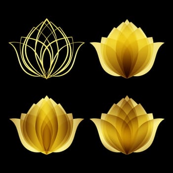 Golden lotus logo set. Design flower symbol. Floral emblem template of spa, cosmetics or beauty salon. Jpeg illustration.