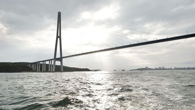 Vladivotok bridge. View from the moving ferry