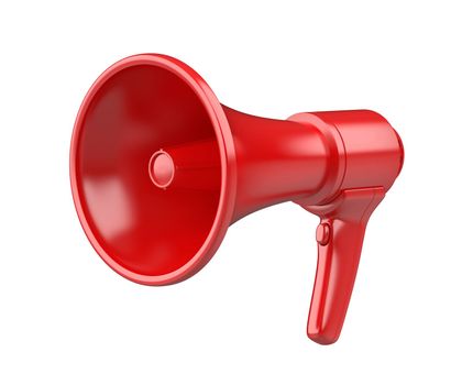 Red electric megaphone, isolated on white background