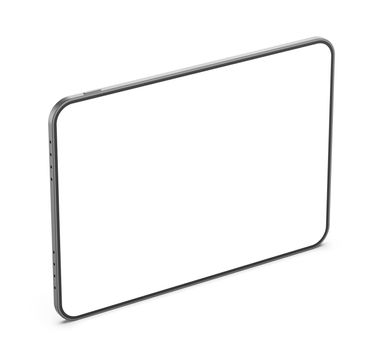 Tablet computer with white blank display on white background