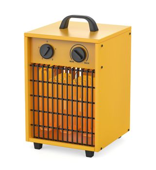 Industrial electric fan heater on white background