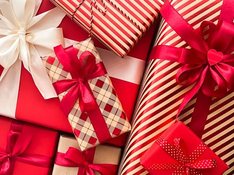 Christmas gifts, boxing day and traditional holiday presents, classic xmas gift boxes, wrapped luxury present for birthday, New Year, Valentines Day and holidays concept