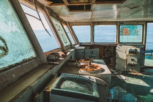 Abandoned ferry boat. High quality photo