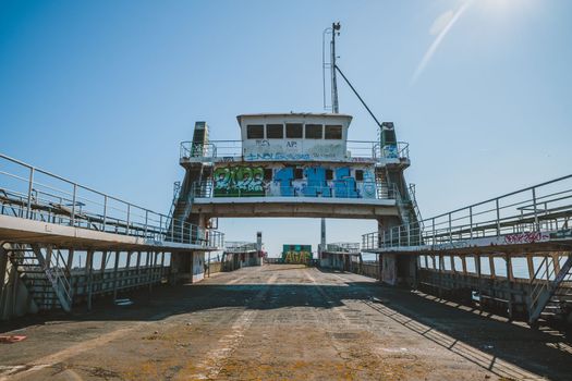 Abandoned ferry boat. High quality photo