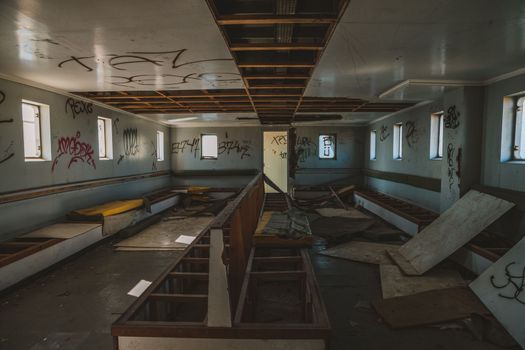 Abandoned ferry boat. High quality photo