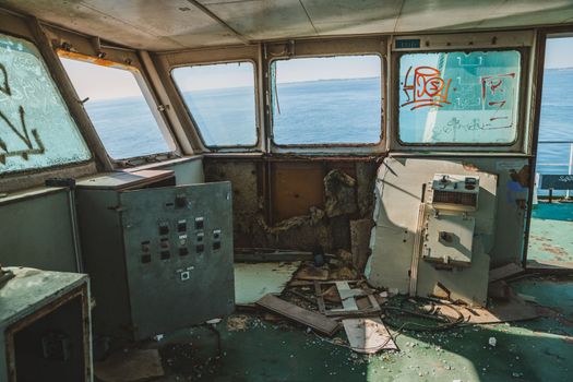 Abandoned ferry boat. High quality photo