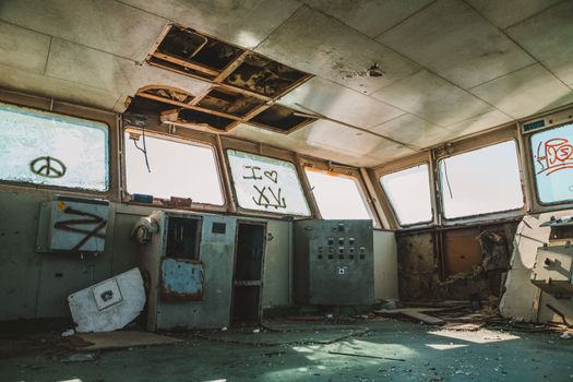 Abandoned ferry boat. High quality photo