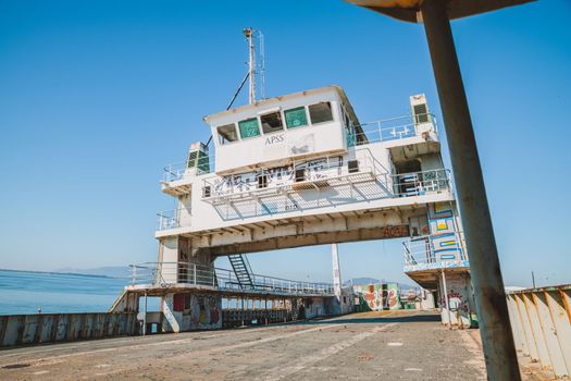 Abandoned ferry boat. High quality photo