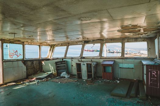 Abandoned ferry boat. High quality photo