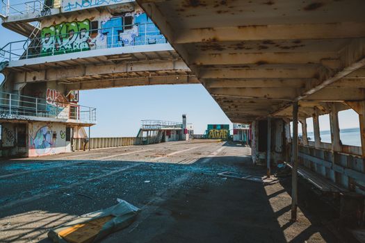 Abandoned ferry boat. High quality photo