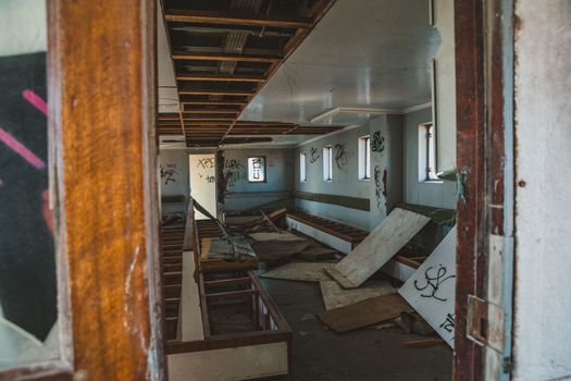 Abandoned ferry boat. High quality photo