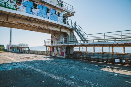 Abandoned ferry boat. High quality photo