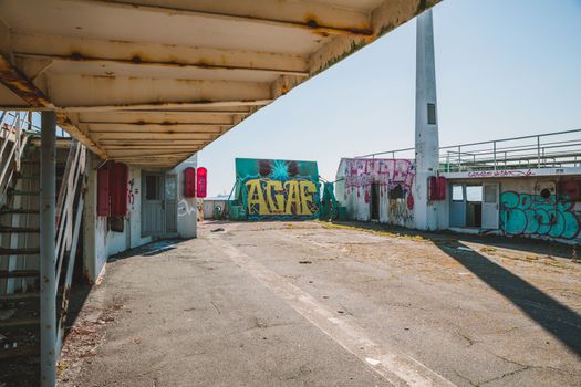 Abandoned ferry boat. High quality photo