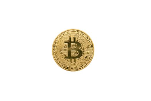 Bitcoin centered and isolated on a white background with clipping path. High quality photo