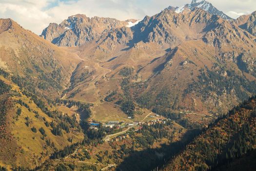The famous ski mountainous resort Chimbulak in summer in Almaty in Kazakhstan. Almaty, Kazakhstan - September 05, 2022