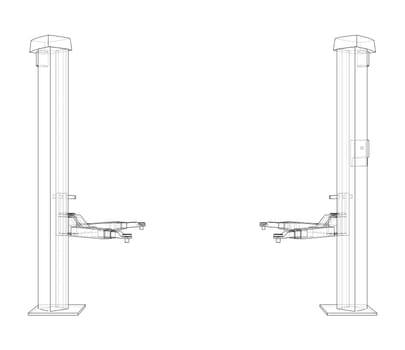 Car lift stand tower on white. 3d illustration