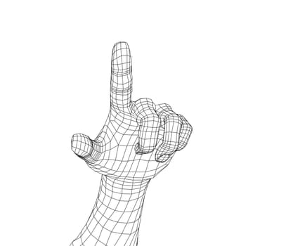 Human hand point with finger. 3d illustration. Wire-frame style