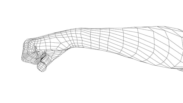 Male clenched his fist. 3d illustration. Wire-frame style.