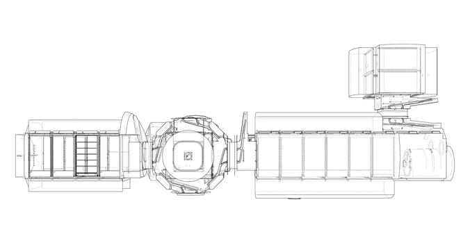 Abstract Spaceship or Space Station Outline. 3d illustration. Space Technology