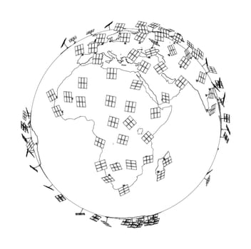 Solar Panels on Earth Concept. 3d illustration. Wire-frame style