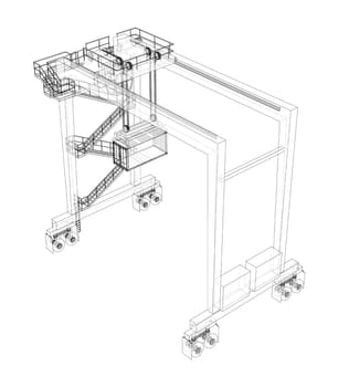 Port cargo crane on white. 3d illustration