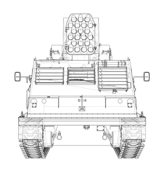 Military track missle system. 3d illustration. Wire-frame style