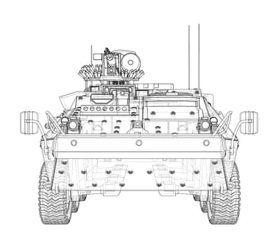 Armored personnel carrier. 3d illustration. Wire-frame style