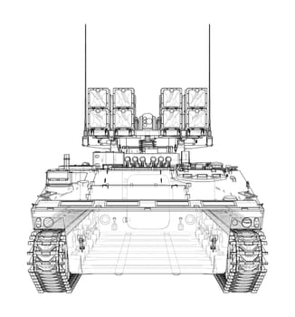 Military track missle system. 3d illustration. Wire-frame style