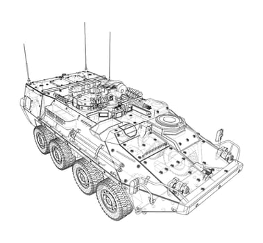 Armored personnel carrier. 3d illustration. Wire-frame style