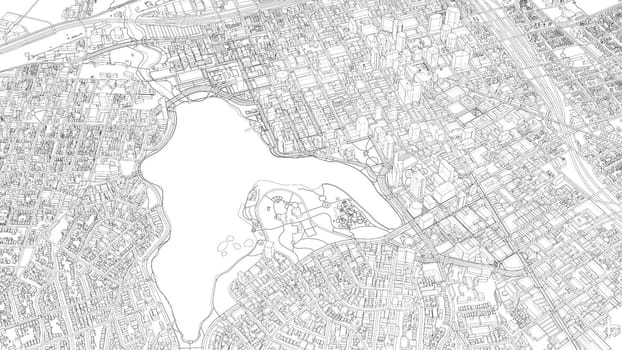 Cityscape Sketch. 3d illustration. Wire-frame style. Urban Architecture Concept