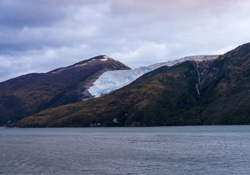 View of Romanche glacier in Glacier Alley of Beagle channel in Chile