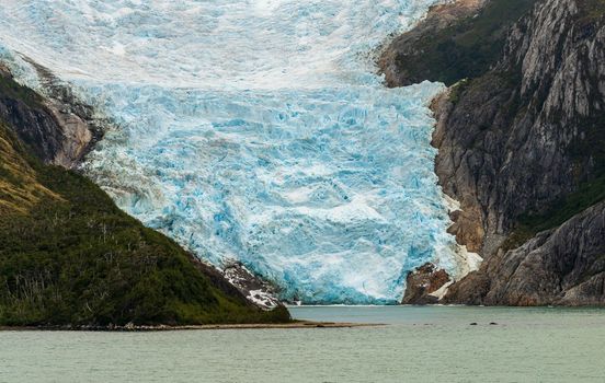 View of Italia or Italian glacier in Glacier Alley of Beagle channel in Chile